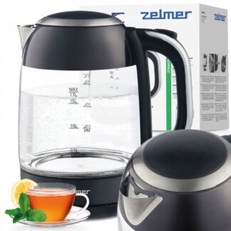 ZELMER CZAJNIK BEZPRZEWODOWY ZCK8025 2200W 1,7L SZKLANY PODŚWIETLANY — zdjęcie 1